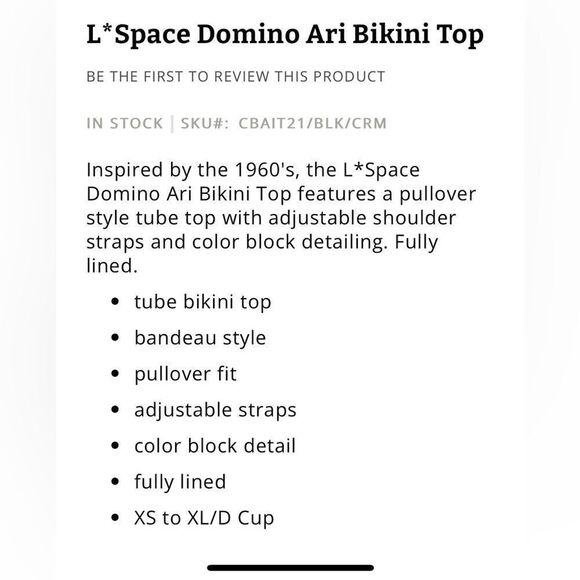 L*Space NWT Domino Ari Black White Color-block Bikini Top XS $99 - Picture 3 of 4